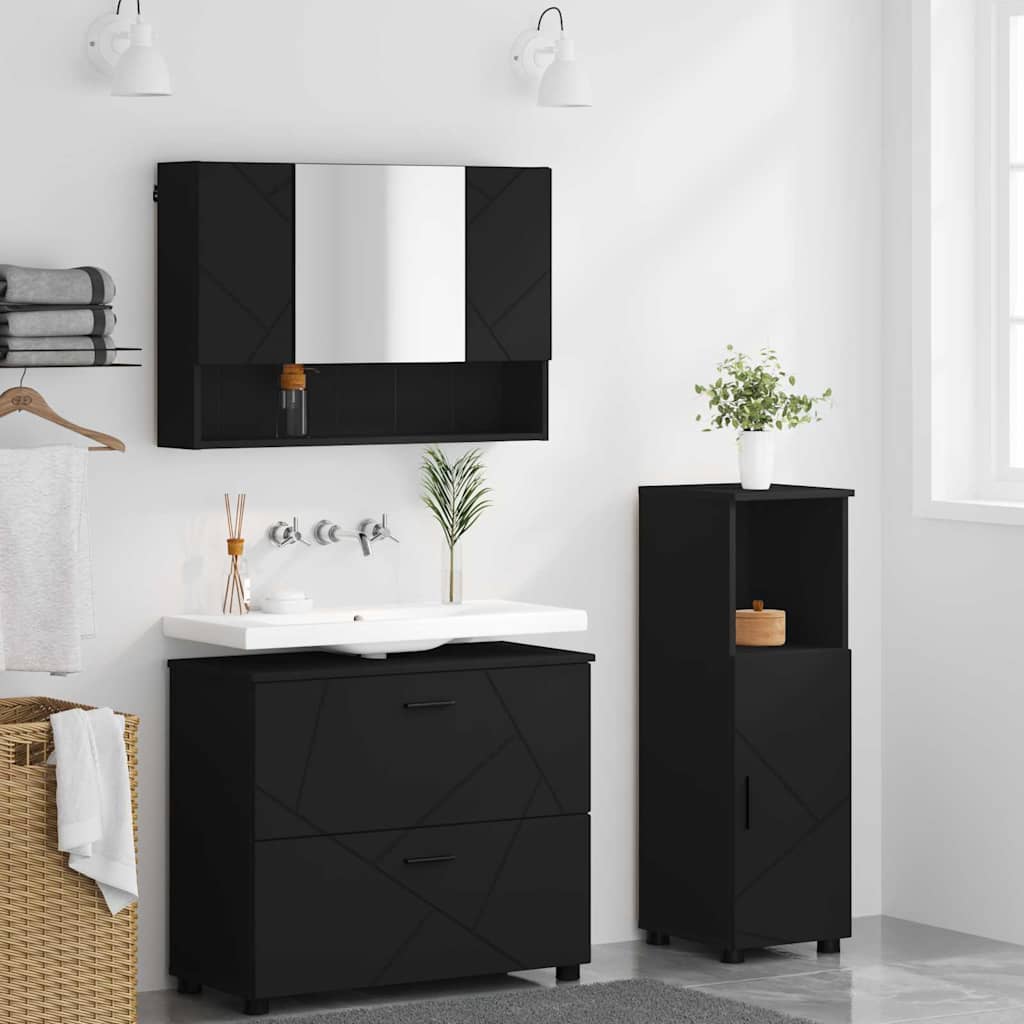 Bathroom Furniture Set with Shelf 3 pcs Black 76.5 x 35 x 64 cm